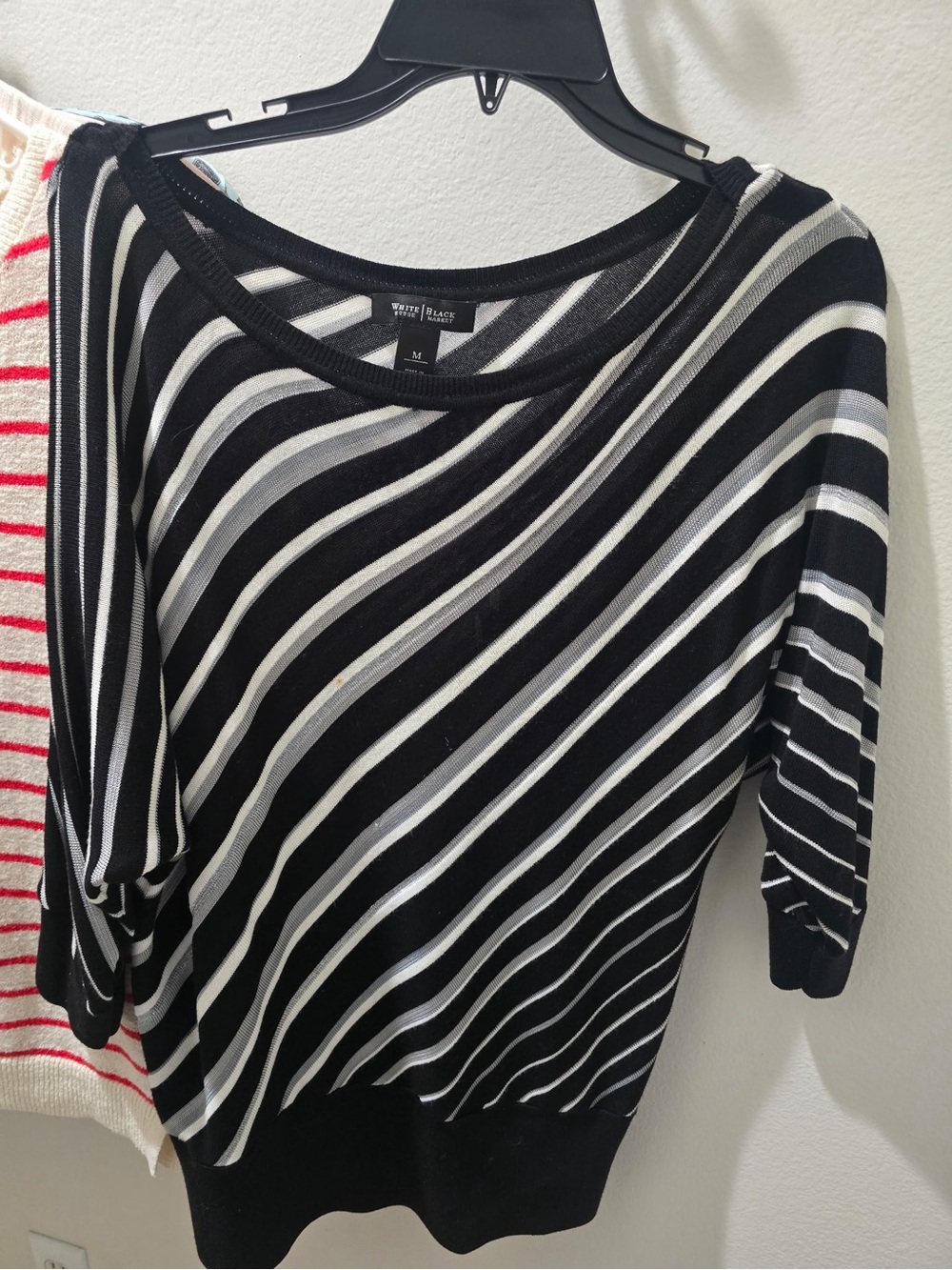 White House Black Market Black & White Diagonal Stripe Knit Top